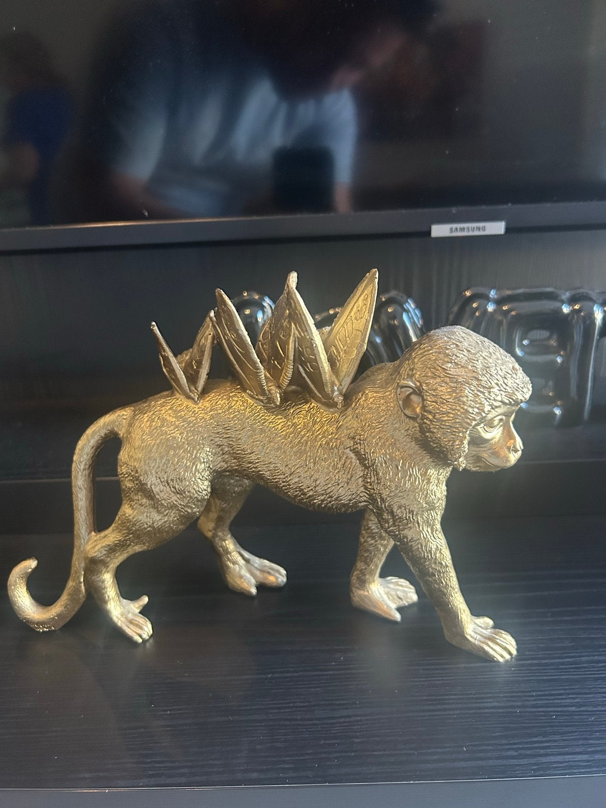 Gouden aap met vleugels decoratiebeeld, Huis en Inrichting, Ophalen, Zo goed als nieuw, Goud, Metaal