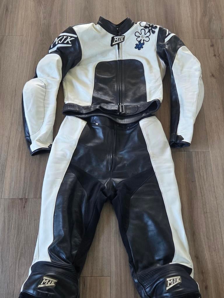 MJK Leathers dames leren motorpak, zwart/wit, maat 36, Motoren, Ophalen of Verzenden, Tweedehands, Dames, Combipak