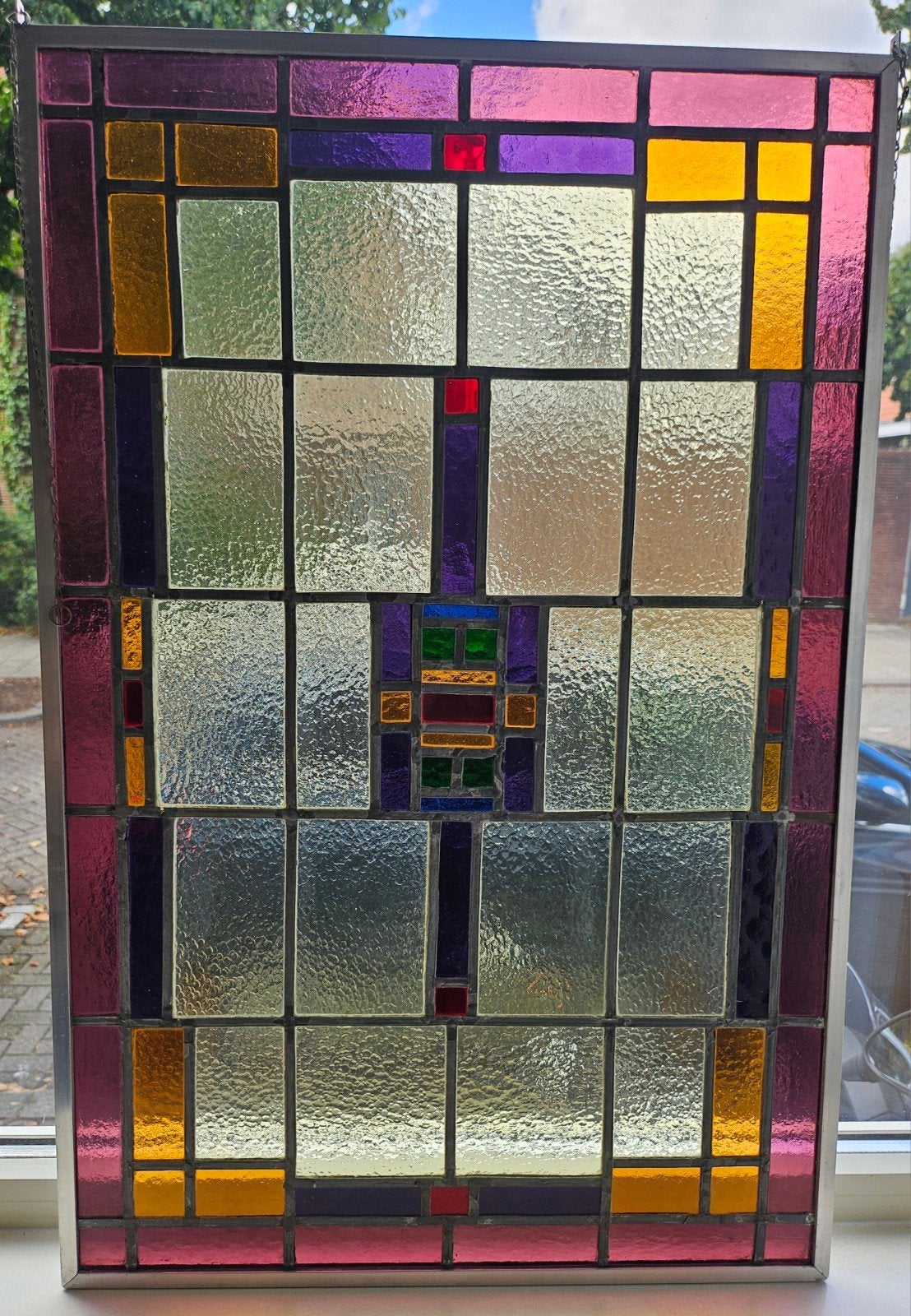 prachtig glas en lood raam/ schilderij met ophangsysteem, Ophalen, Zo goed als nieuw