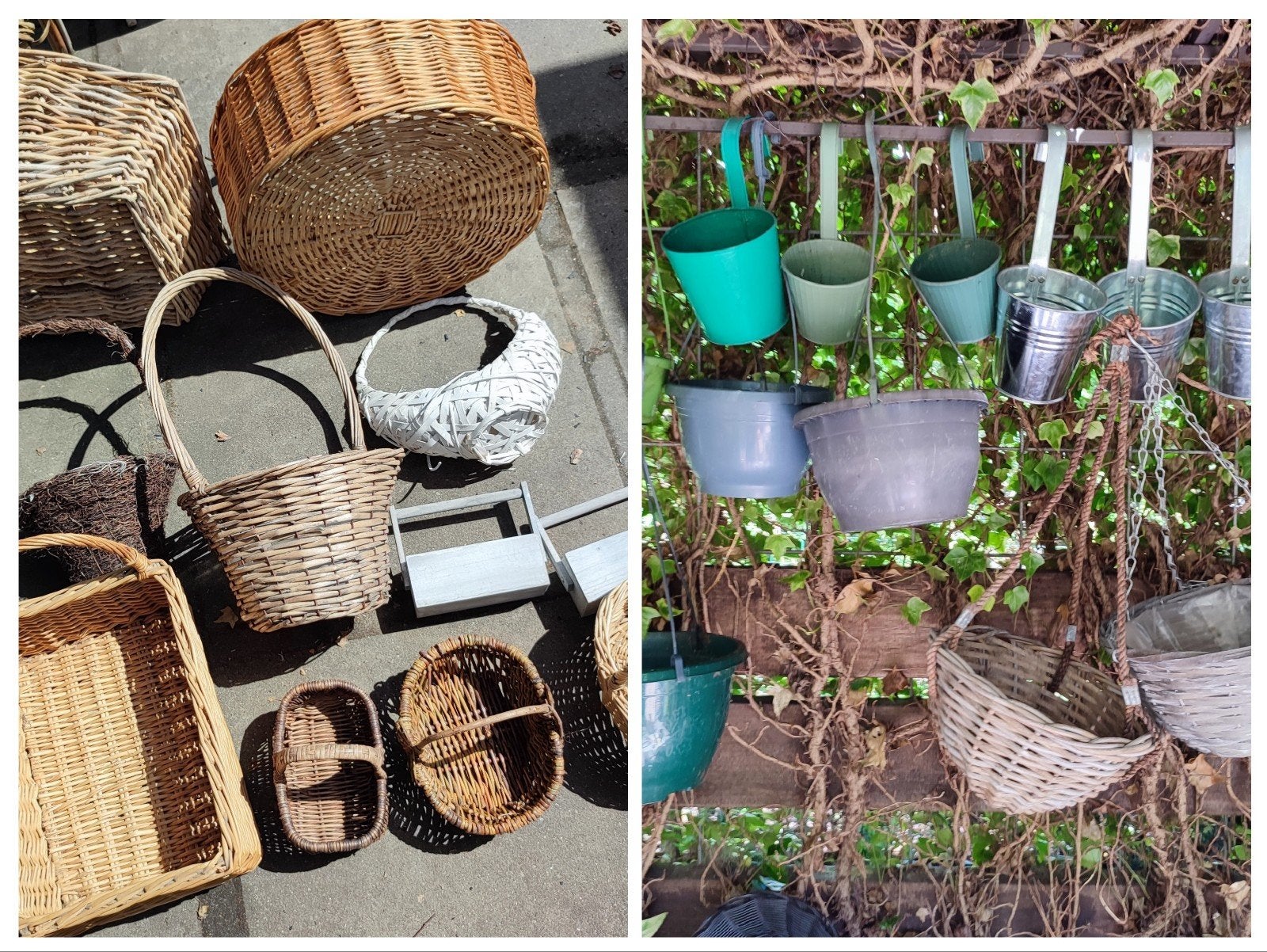 Hanging basket / plantenhanger van riet, kunststof, metaal, Ophalen, Rond, Overige materialen, Minder dan 25 cm