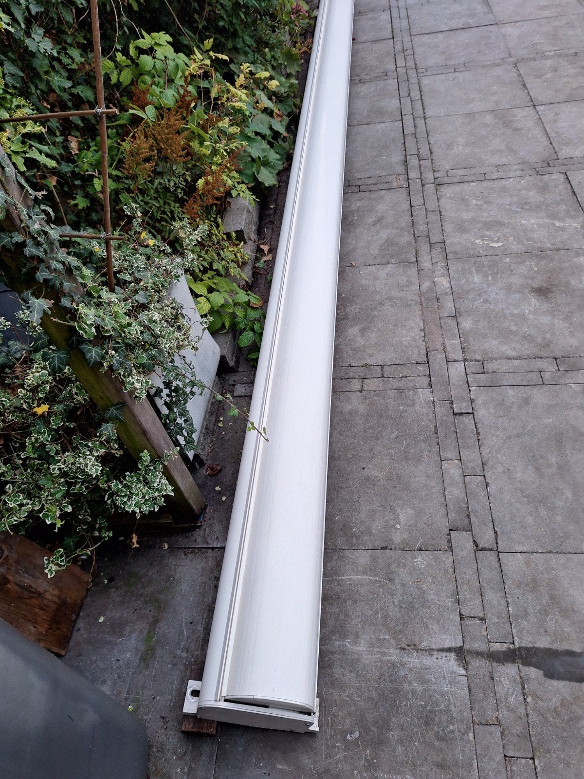 Zonnescherm Knikarm - Groen/Wit gestreept, Tuin en Terras, Gebruikt, Ophalen of Verzenden, 150 tot 300 cm, 250 cm tot 450 cm