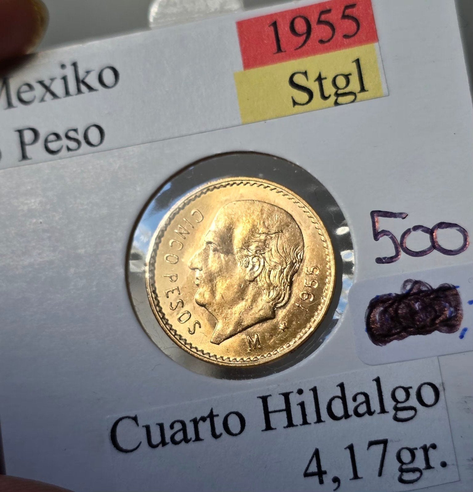 5 pesos 1955 Mexico, Verzenden, Goud
