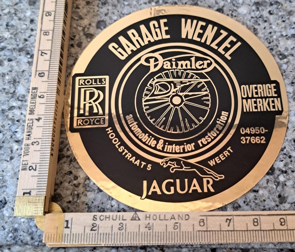 Vintage sticker Garage Wenzel Rolls Royce Jaguar Daimler, Ophalen of Verzenden, Zo goed als nieuw
