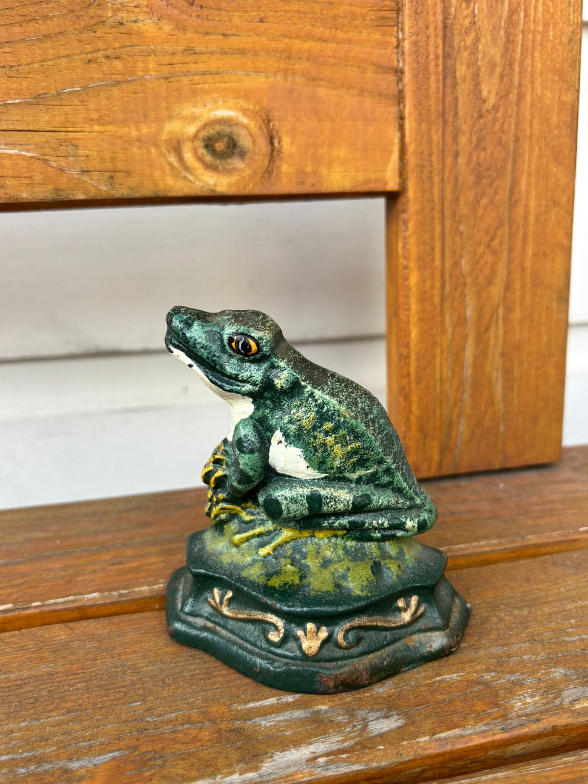 Vintage gietijzeren kikker deurstopper handgeschilderd, Ophalen of Verzenden