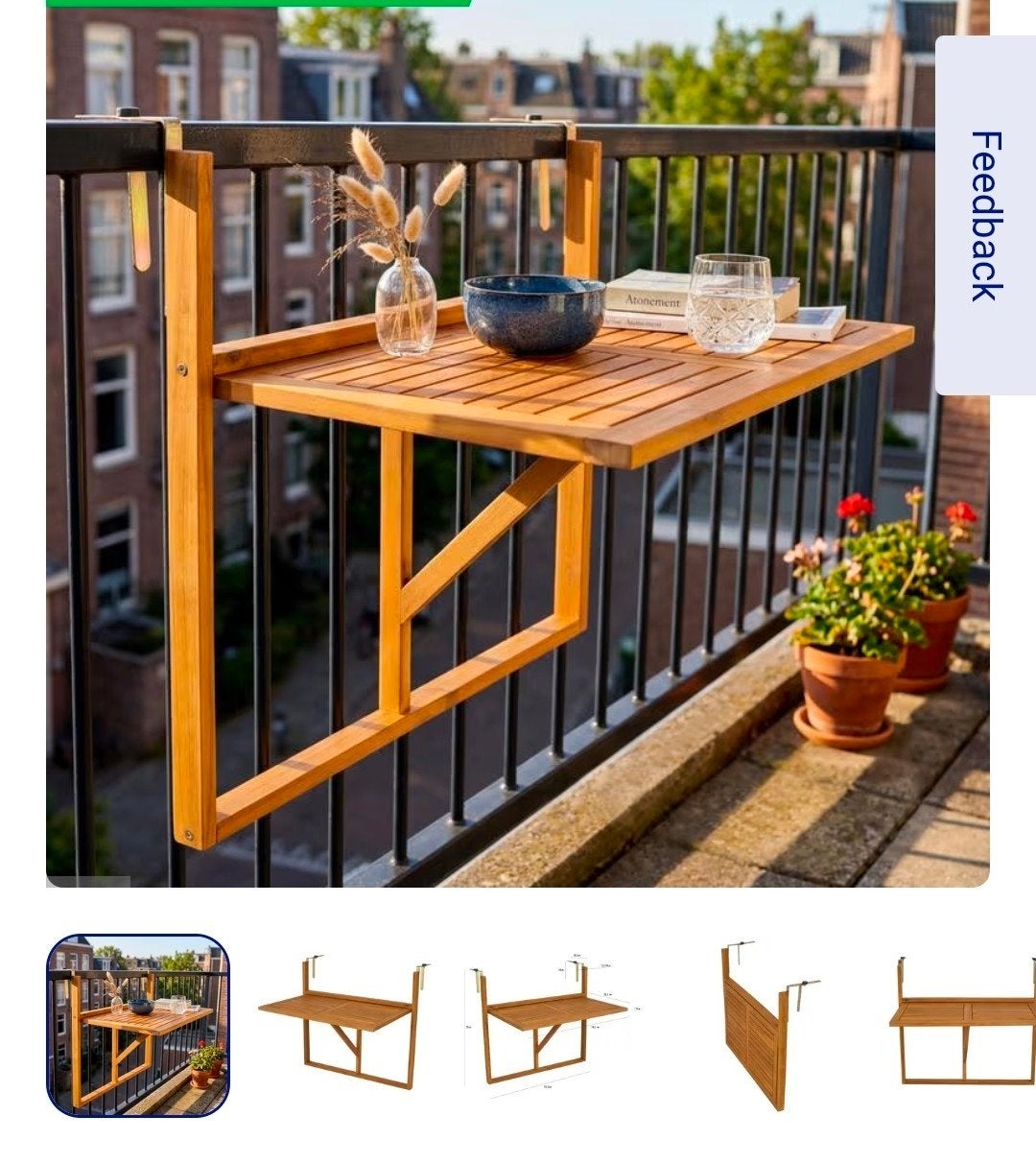 Opvouwbare Balkontafel - Hout, Tuin en Terras, Tuintafels, Ophalen, Nieuw, Rechthoekig, Hout