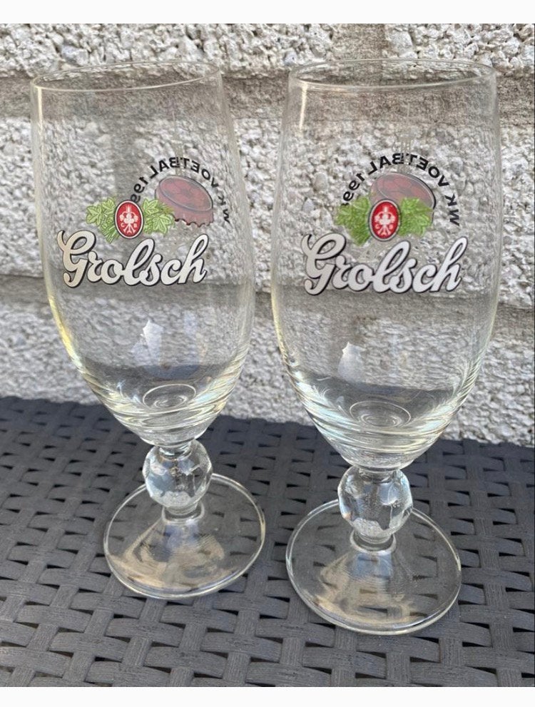 2 Grolsch bierglazen. Voetbal in 1998 in Parijs., Verzamelen, Ophalen of Verzenden, Zo goed als nieuw, Glas of Glazen, Grolsch
