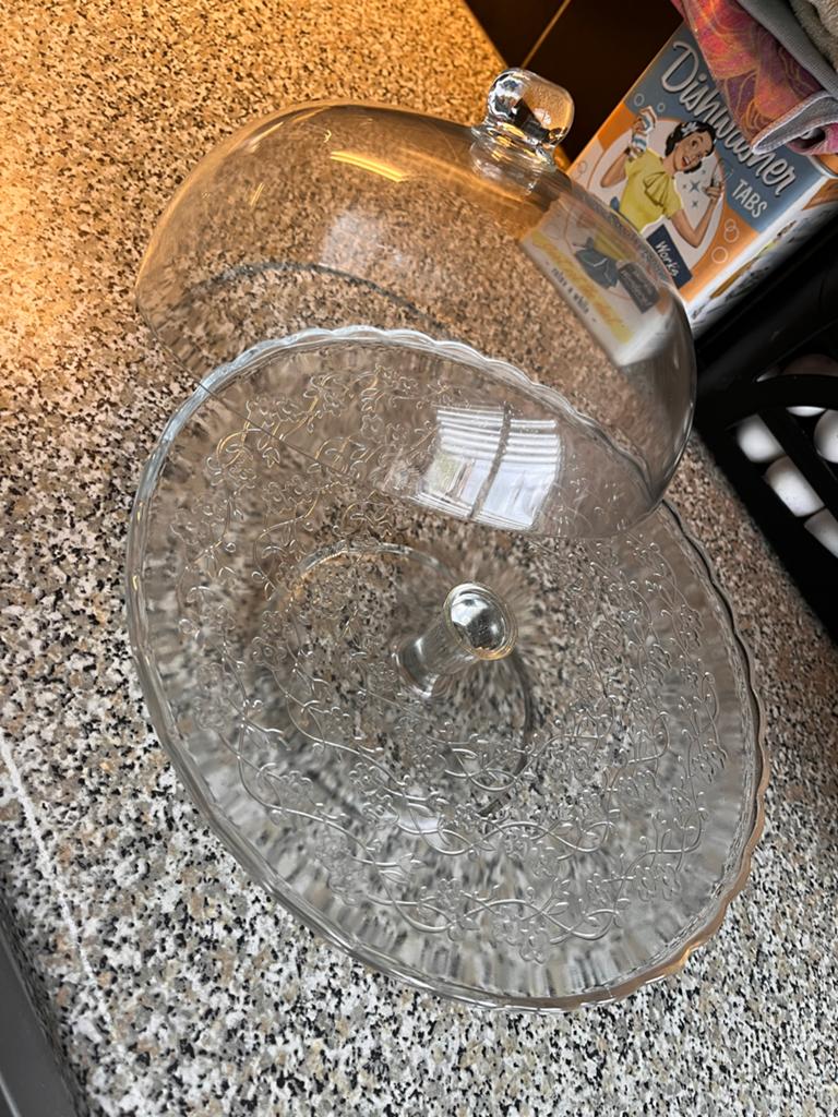 Glazen taartplateau met stolp - 30 cm, Ophalen, Overige merken, Glas, Overige typen