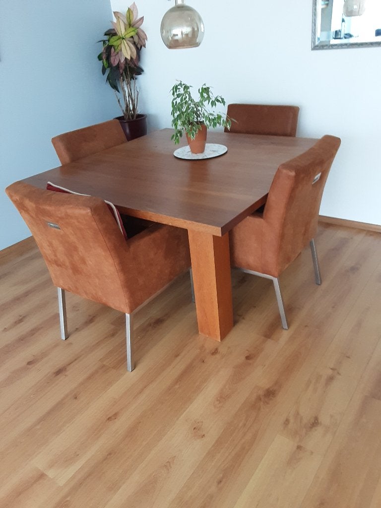 Eethoek met 4 stoelen, Huis en Inrichting, Ophalen, Gebruikt, Vierkant, 200 cm of meer