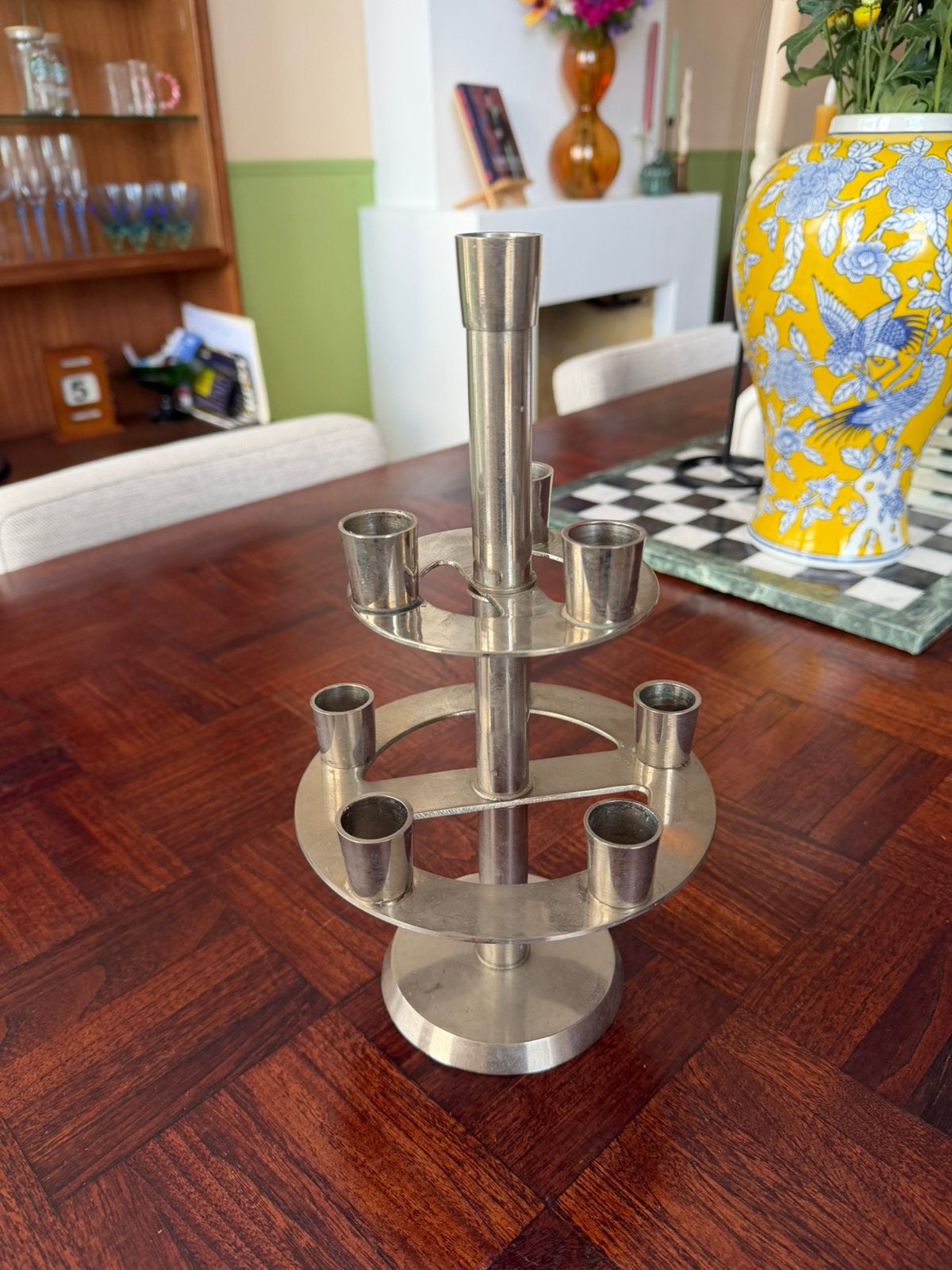 Vintage kaarsenhouder stainless steel 1970, 31 cm, Gebruikt, Overige merken, Ophalen of Verzenden