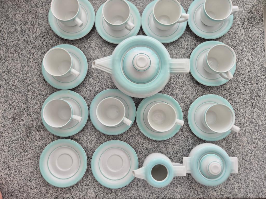 Mitterteich Bavaria 25 delig servies wit/mintgroen W-Germany, Ophalen of Verzenden