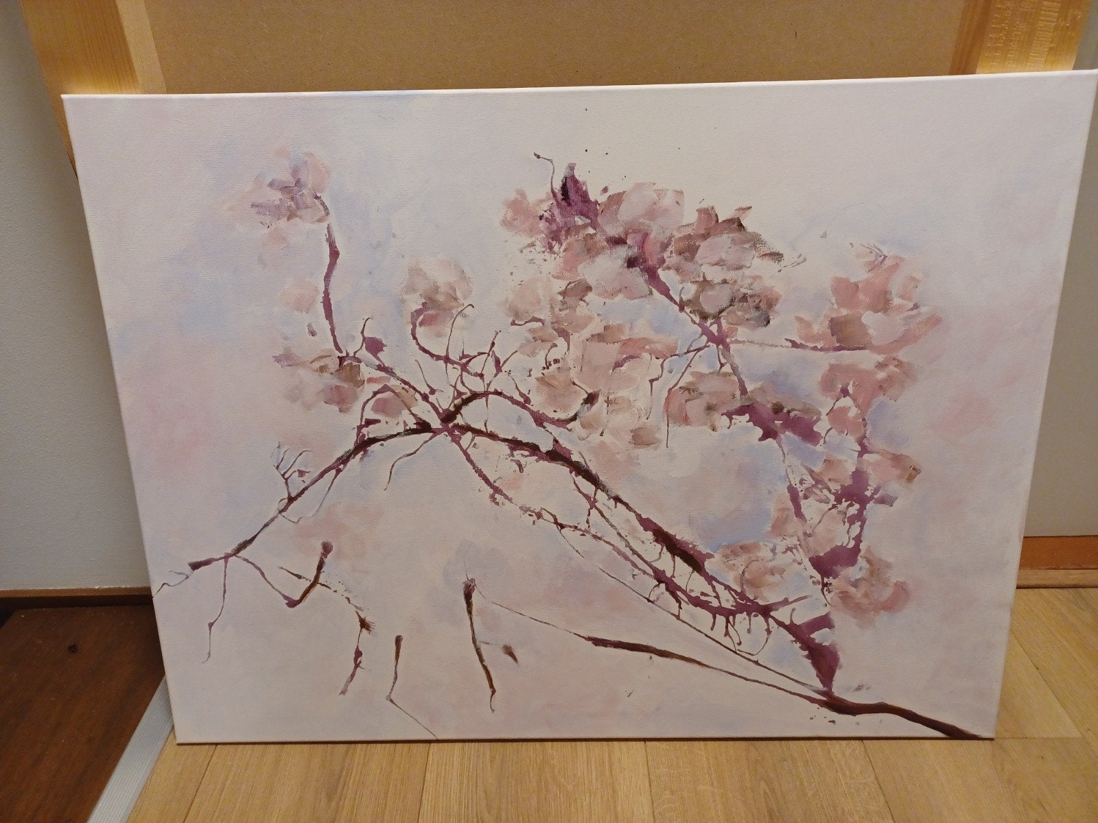 Japanse bloesemtak. Acryl op doek, 60x80 cm., Ophalen, Nieuw, Schilderij