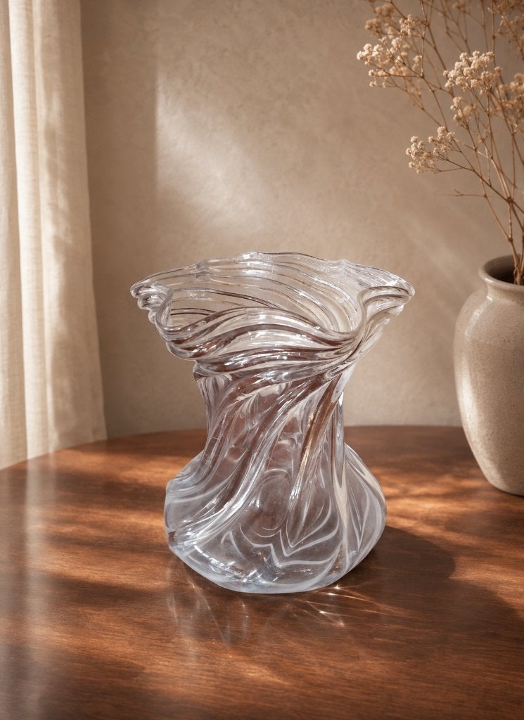Vaas , gedraaid glas, swirl glass, geslepen pontil, Ophalen of Verzenden