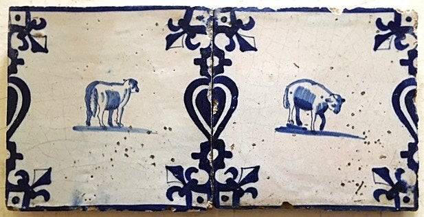 Tegel Antiek Schaap en Lam Kandelaber ( of ) Baluster Tegel, Antiek en Kunst, Ophalen of Verzenden