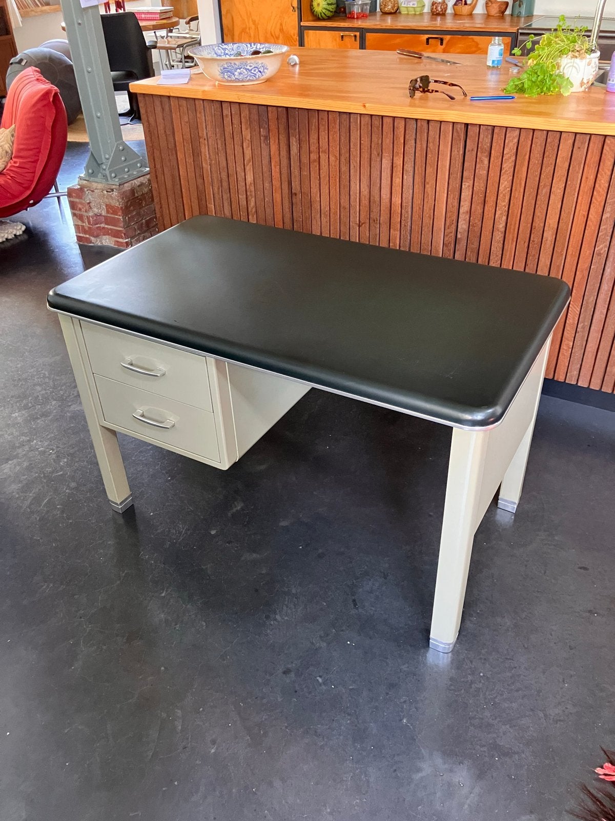 Vintage Cubacier Huizingen Bureau - Metaal & Linoleum, Ophalen, Overige typen, Gebruikt, Met lades