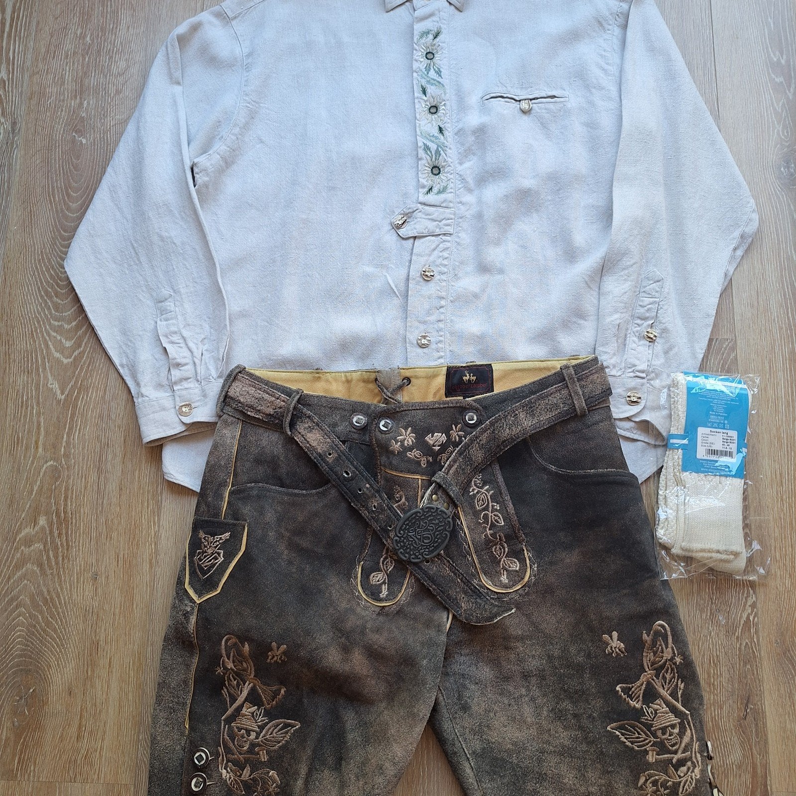 Lederhose xxl Trachten overhemd kousen oktoberfeest, Ophalen of Verzenden, Gedragen, Overige maten