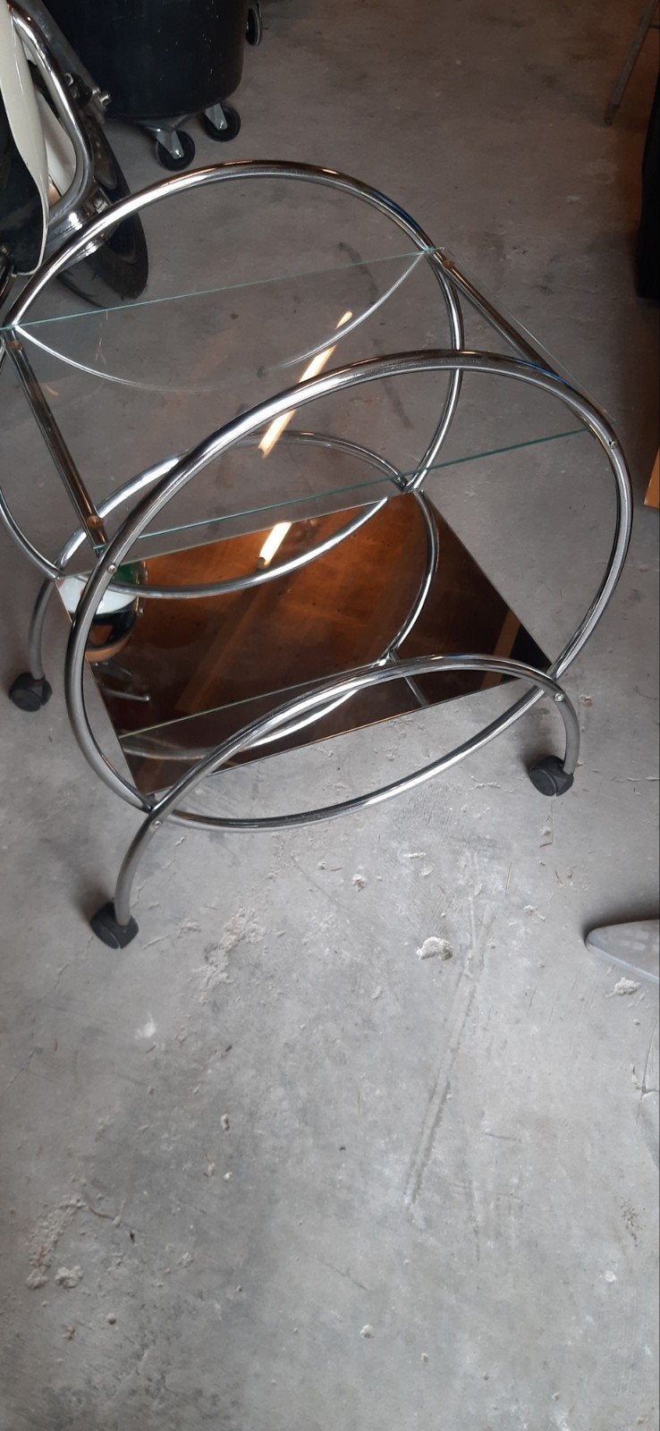 Vintage chromen serveerwagen met glazen platen, Ophalen, Vintage, Gebruikt, Metaal