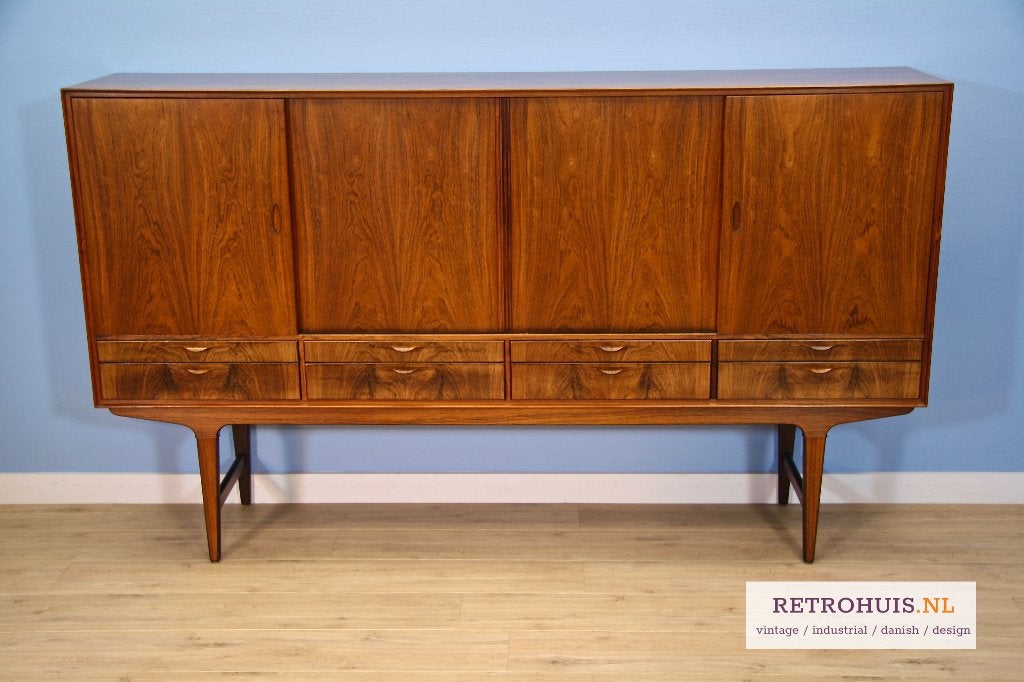 Deens highboard dressoir palissander vintage 1960s retro, Ophalen, Gebruikt, 25 tot 50 cm