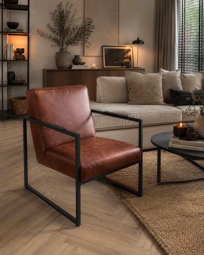 Leuke lederen fauteuil, Ophalen, Gebruikt, 75 tot 100 cm, 50 tot 75 cm