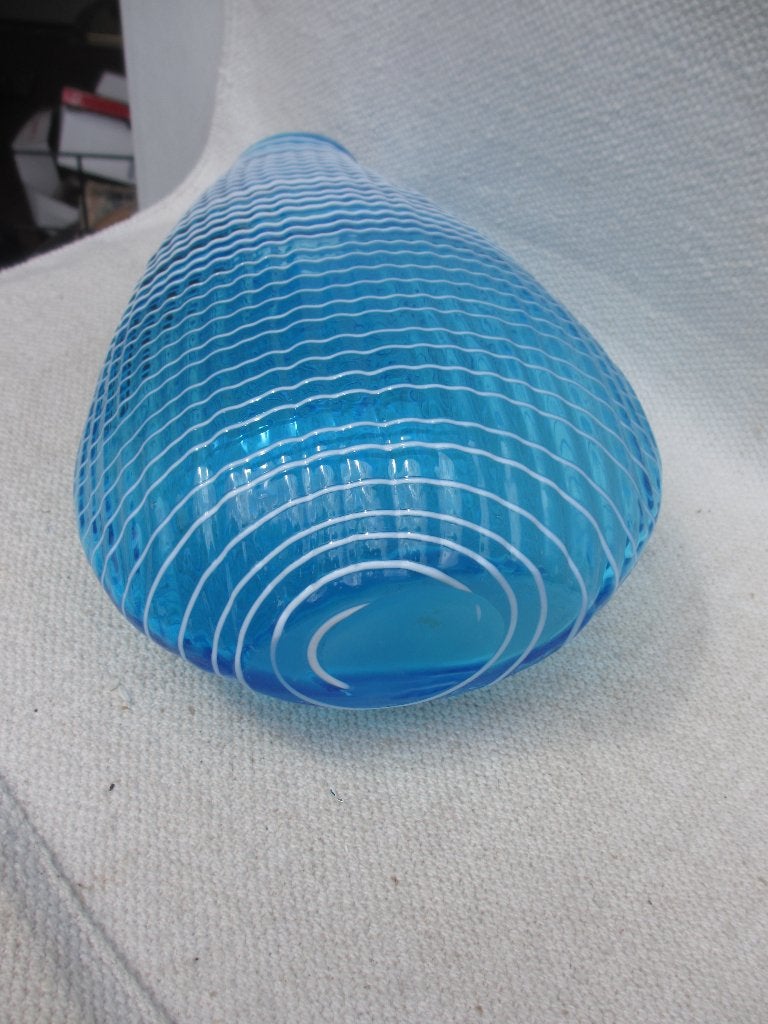 Murano vaas, omwonden met witte glasdraad. Venetië, jaren 60, Ophalen of Verzenden