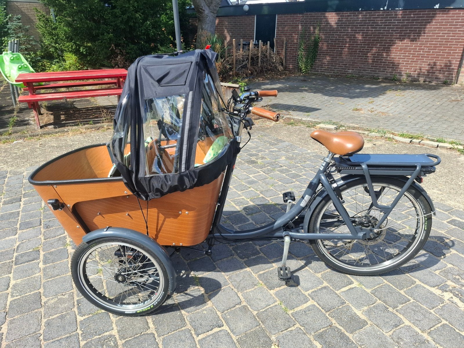 Babboe Flow Elektrische Bakfiets met regentent, Ophalen, 4 kinderen of meer, Gebruikt, Huif