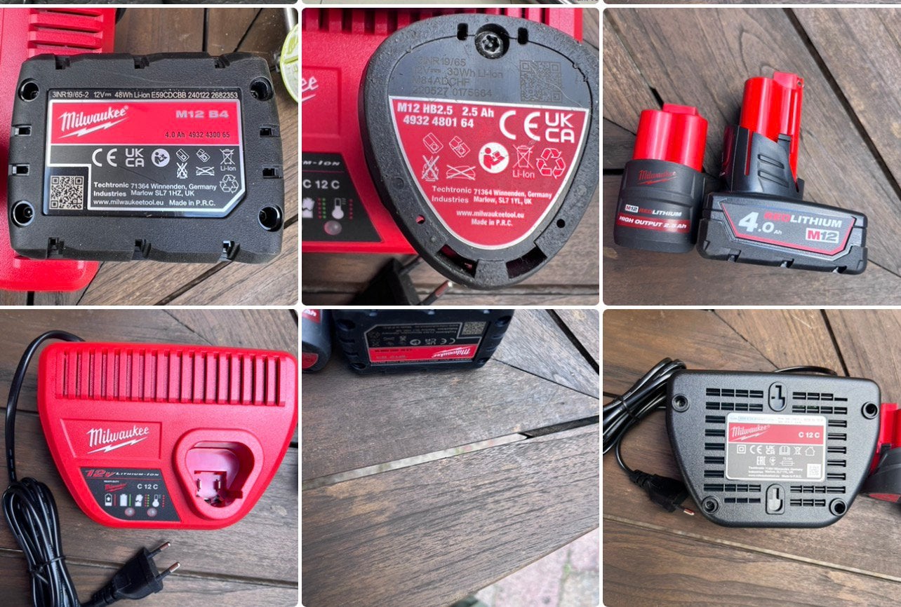Milwaukee m12 accu 4v en 2,5v en lader, Ophalen of Verzenden, Zo goed als nieuw