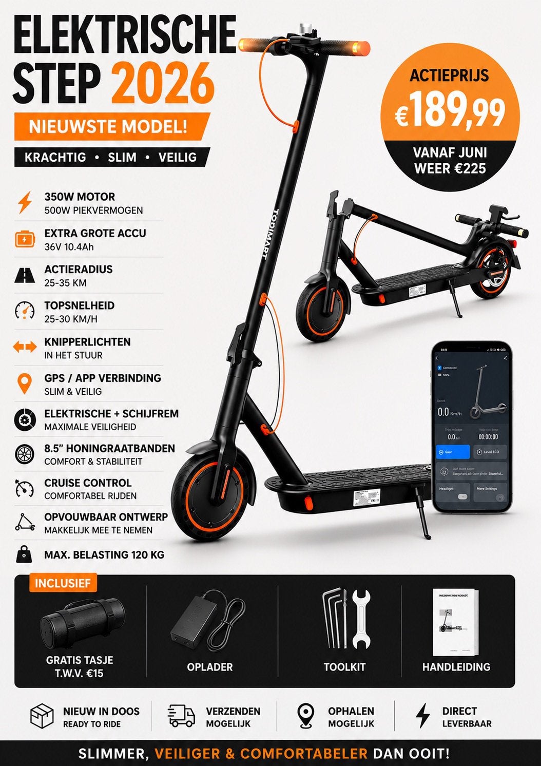 Nieuw in Doos! 2026 Elektrische Step €189,99 Gratis Slot, Ophalen of Verzenden, Nieuw, Elektrische step (E-scooter)