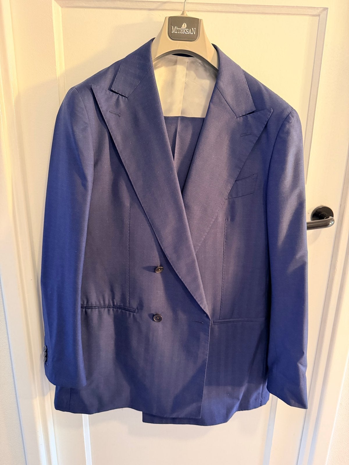 Prachtig Blauw Dubbelrijig Pak - Maat 52, Ophalen of Verzenden, Zo goed als nieuw, Maat 52/54 (L), Blauw