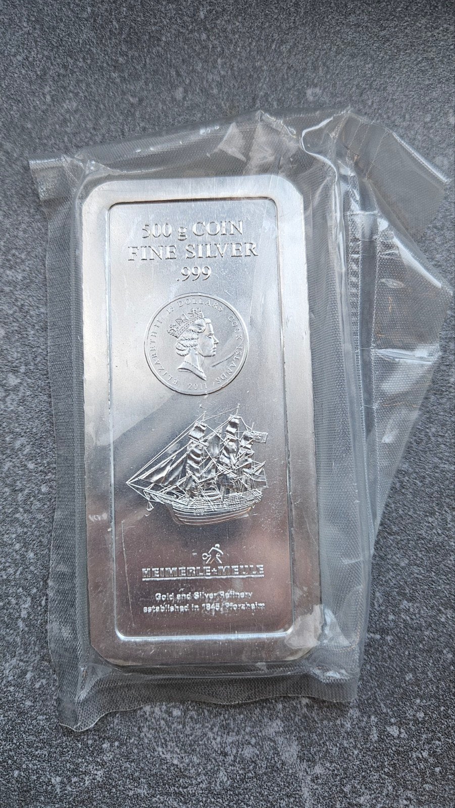500 gram muntbaar cook island, Postzegels en Munten, Edelmetalen en Baren, Ophalen of Verzenden, Zilver