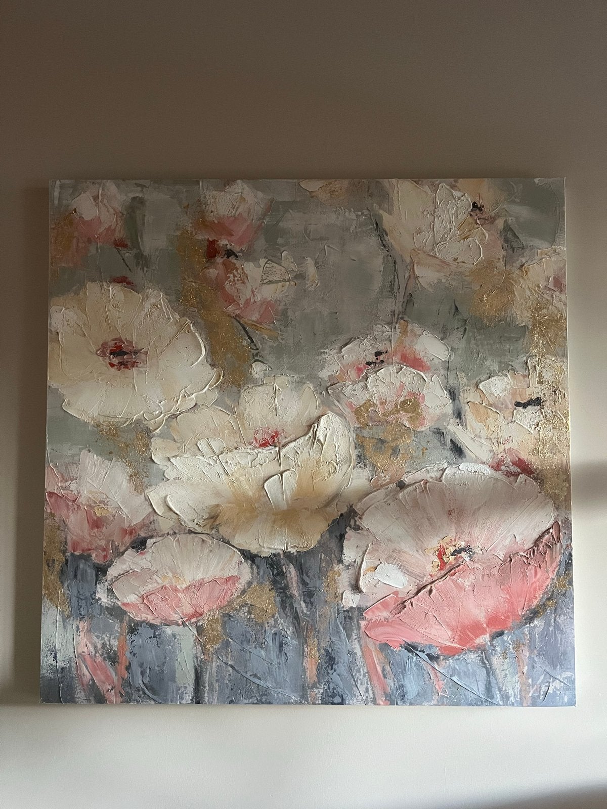 Handgeschilderd olieverfschilderij bloemen 100x100, Antiek en Kunst, Ophalen