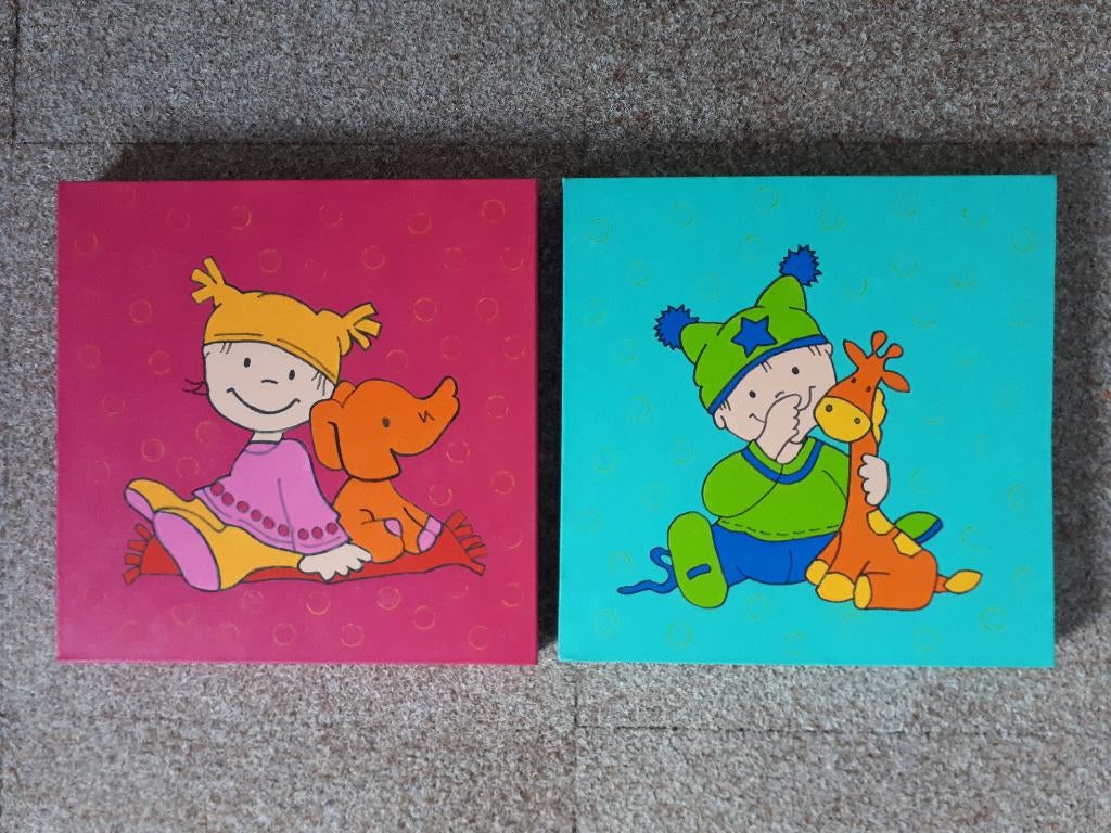 canvas kinderschilderij jongen + meisje, Ophalen, Zo goed als nieuw, Wanddecoratie