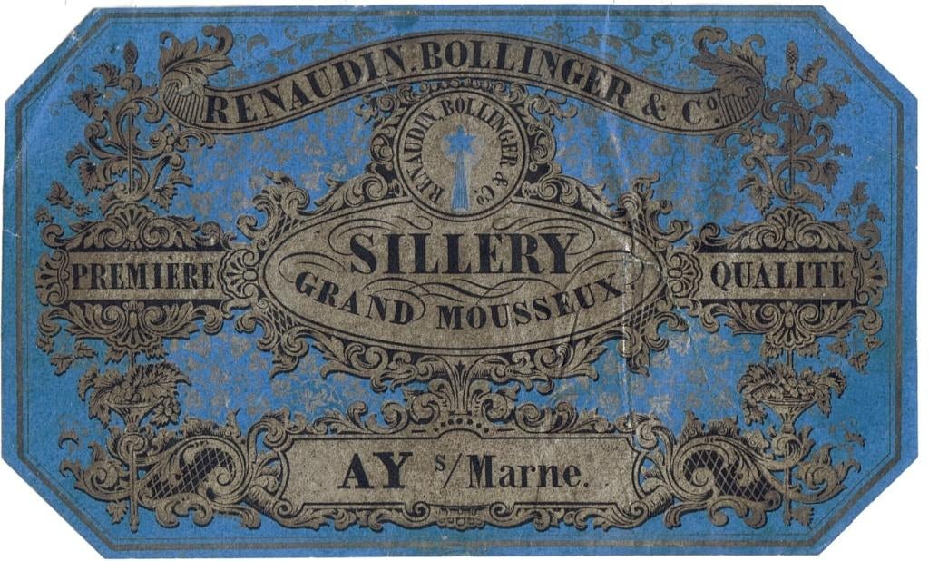 wijnetiket "Renaudin Bollinger Sillery" ca. 1840, Ophalen, Gebruikt, Frankrijk, Champagne
