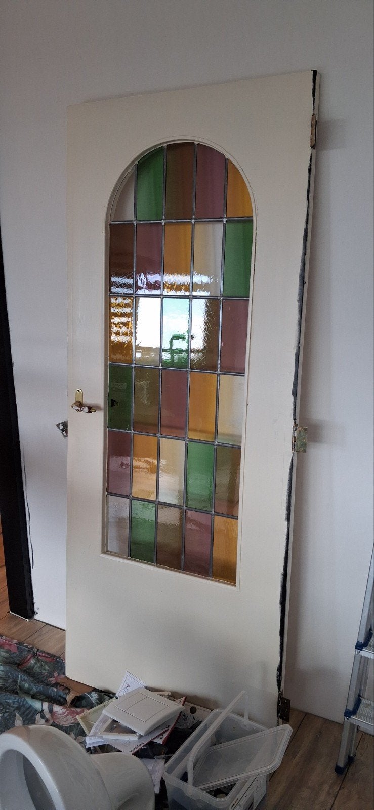 kamerdeur met glas in lood, Ophalen, Gebruikt, Binnendeur, 200 tot 215 cm