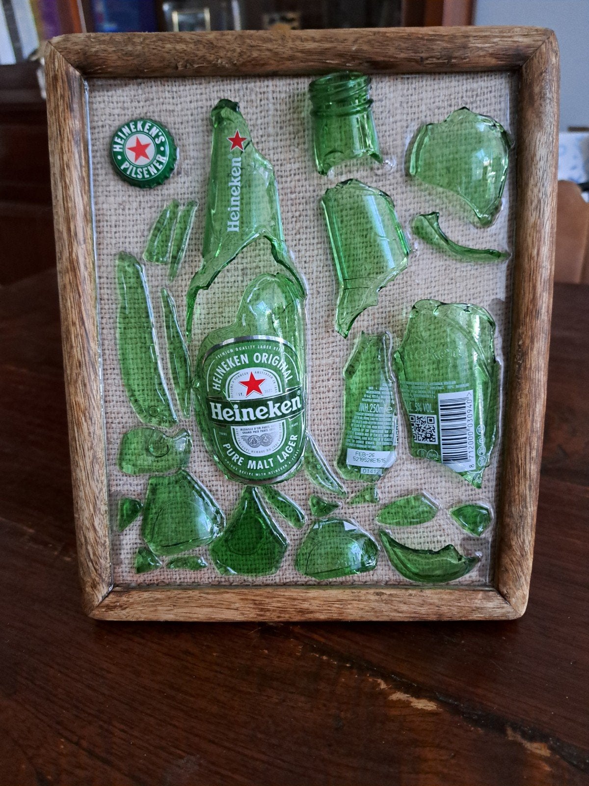 Vaderdag staand broken bottle epoxy schilderij Heineken, Verzamelen, Biermerken, Nieuw, Reclamebord, Plaat of Schild, Heineken