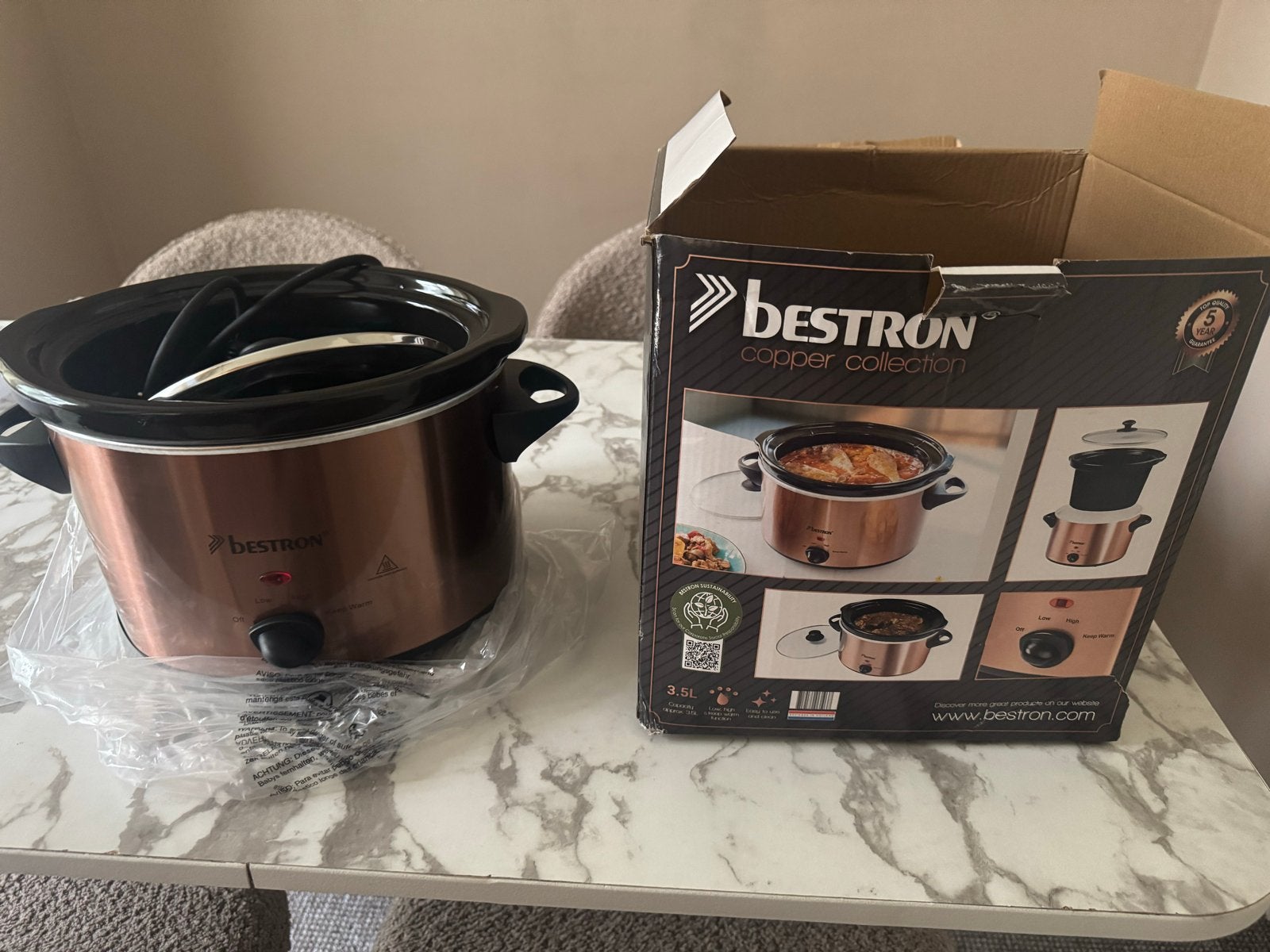 Bestron Copper Collection Slowcooker 3.5L, Ophalen of Verzenden, Nieuw