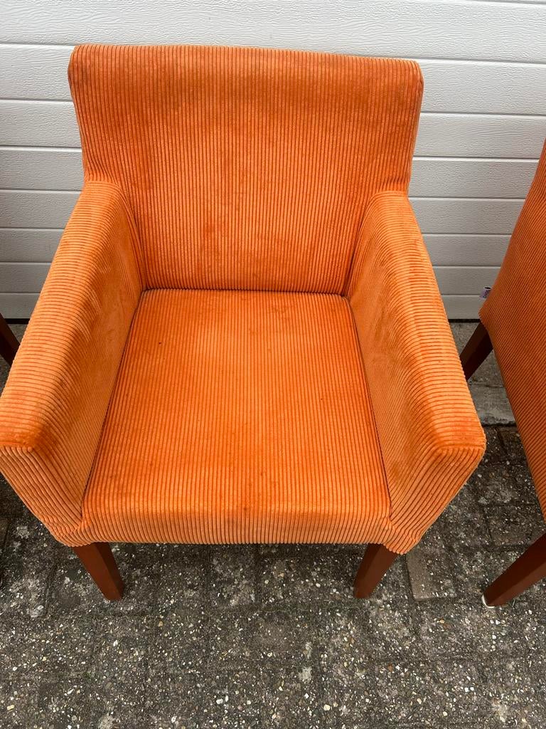 3 comfortabele oranje ribstof eetkamerstoelen, Ophalen, Gebruikt, Overige kleuren, Drie