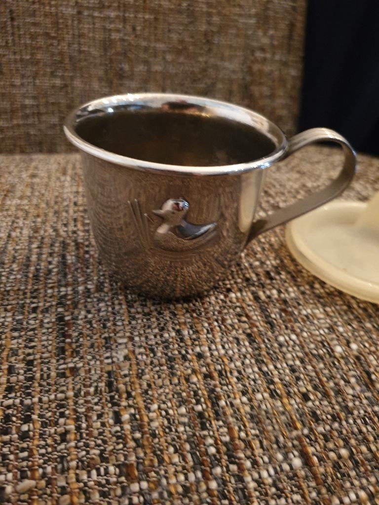 Vintage verzilverde geboorte beker, Antiek en Kunst, Ophalen of Verzenden, Zilver