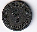 5  pfennig  1875  B  Duitsland. km. 3, Ophalen of Verzenden, Duitsland, Losse munt