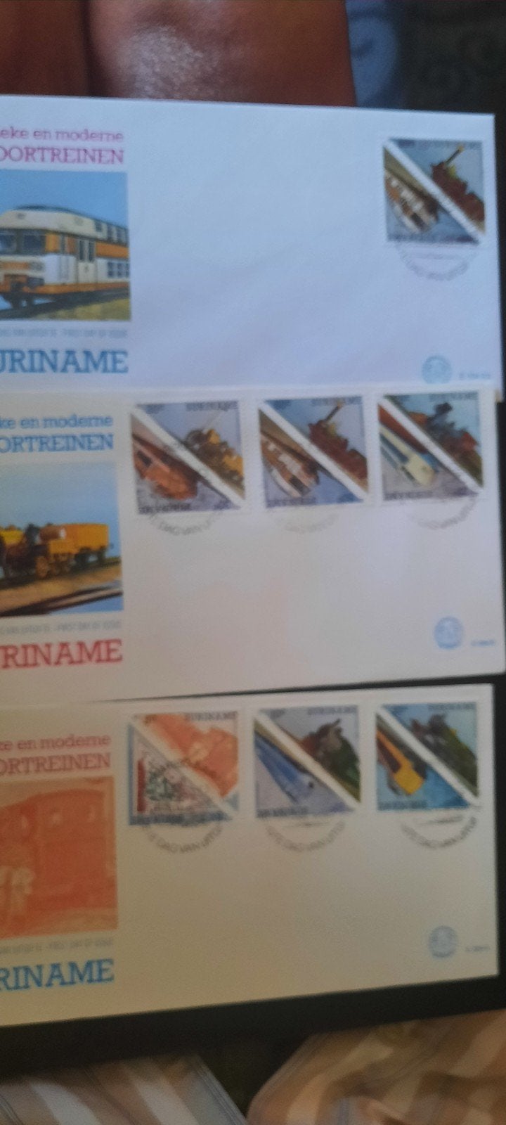 Suriname FDC's Treinen E94a, 94b en E104xx, Ophalen of Verzenden