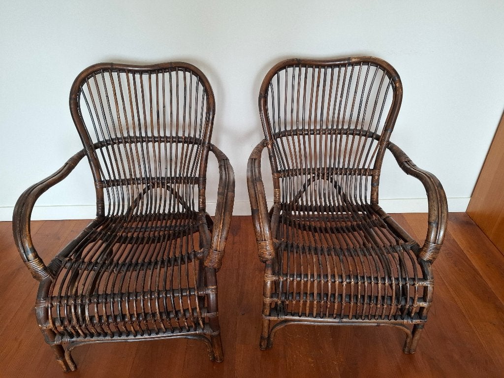 Rotan stoelen donker bruin, Ophalen, Aziatisch, Twee, Bruin