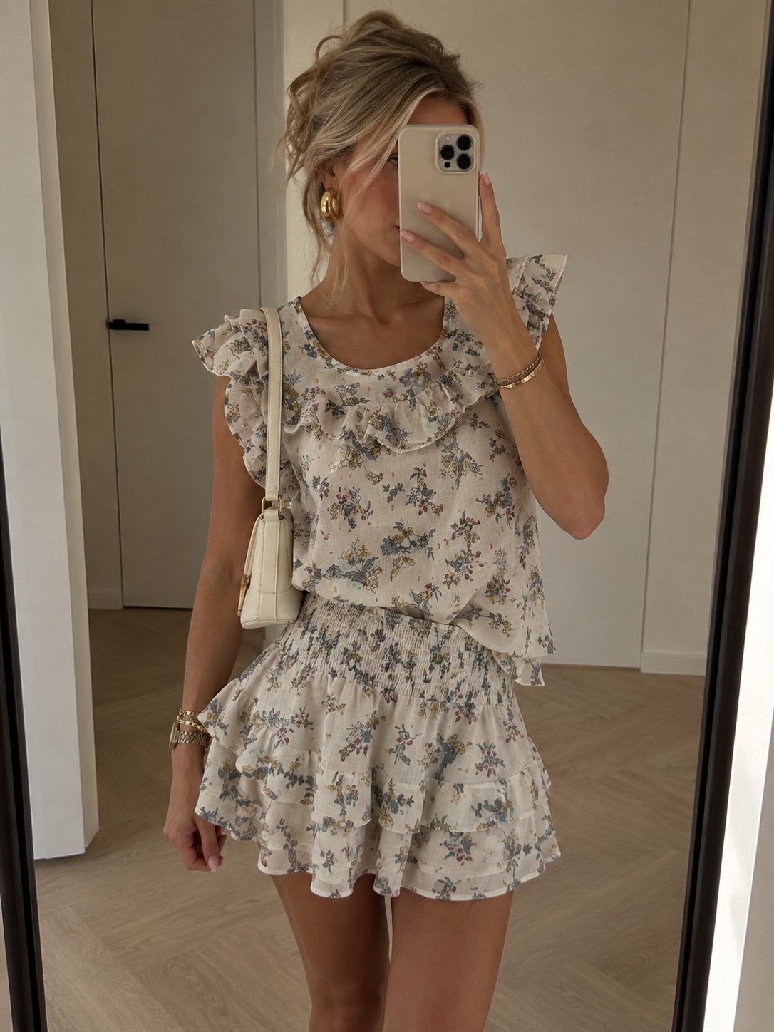 Sofie Schnoor bloemenprint top en rok set, Verzenden, Beige, Zo goed als nieuw, Maat 36 (S)