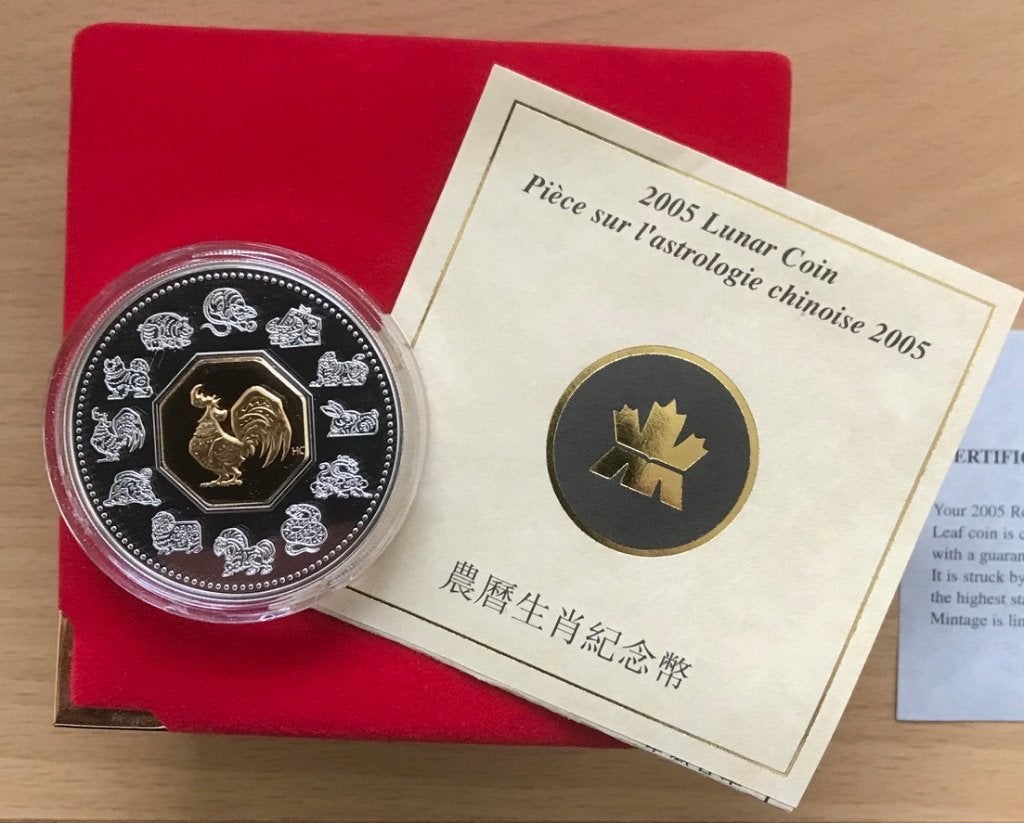 Canada - Silver 15 Dollars 2005 - Year of the Rooster, Verzenden, Noord-Amerika, Setje, Goud