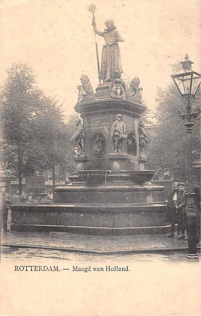Rotterdam Maagd van Holland 1905 Nieuwe Markt  Monument, Ophalen of Verzenden, Voor 1920, Gelopen, Zuid-Holland