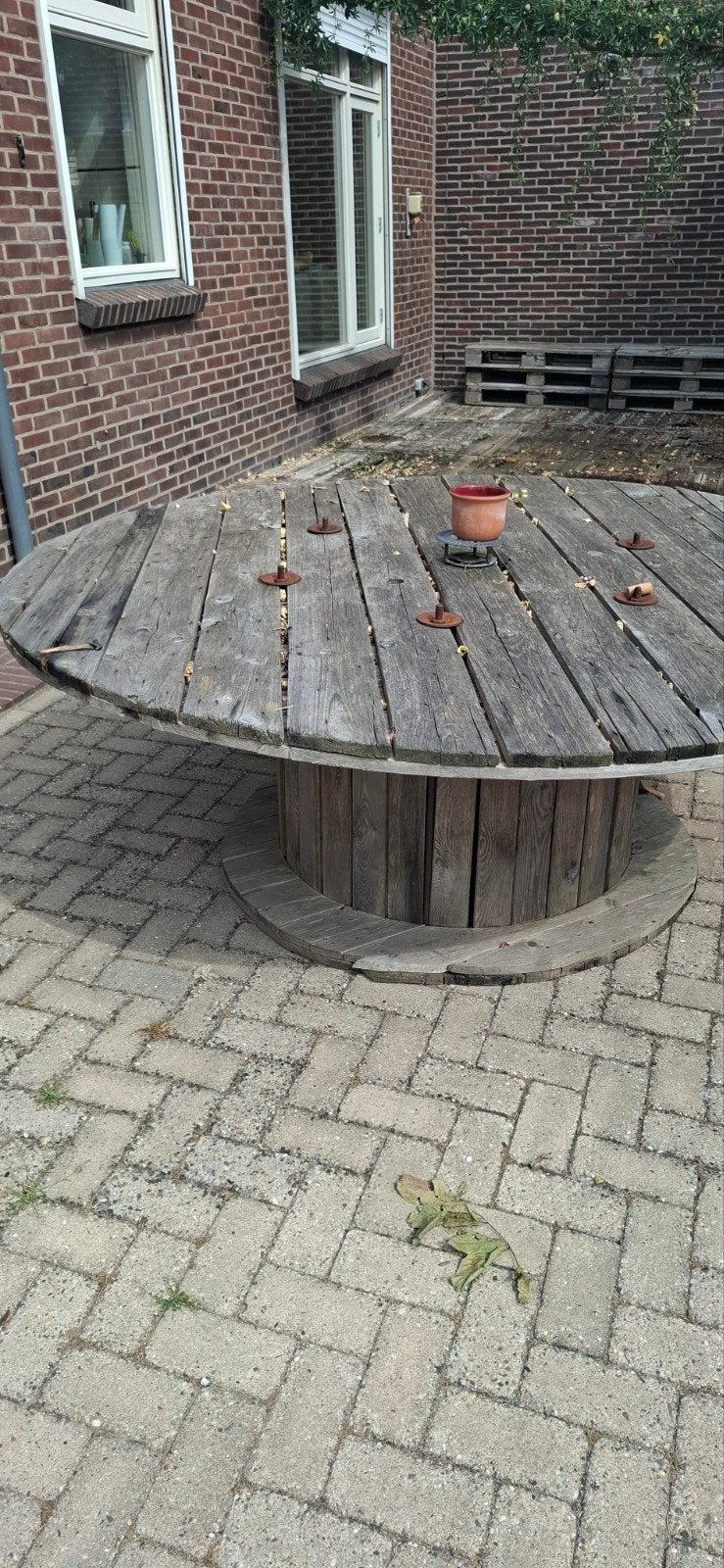 Grote houten kabelhaspel / tuintafel, Ophalen, Gebruikt, Rond, Hout
