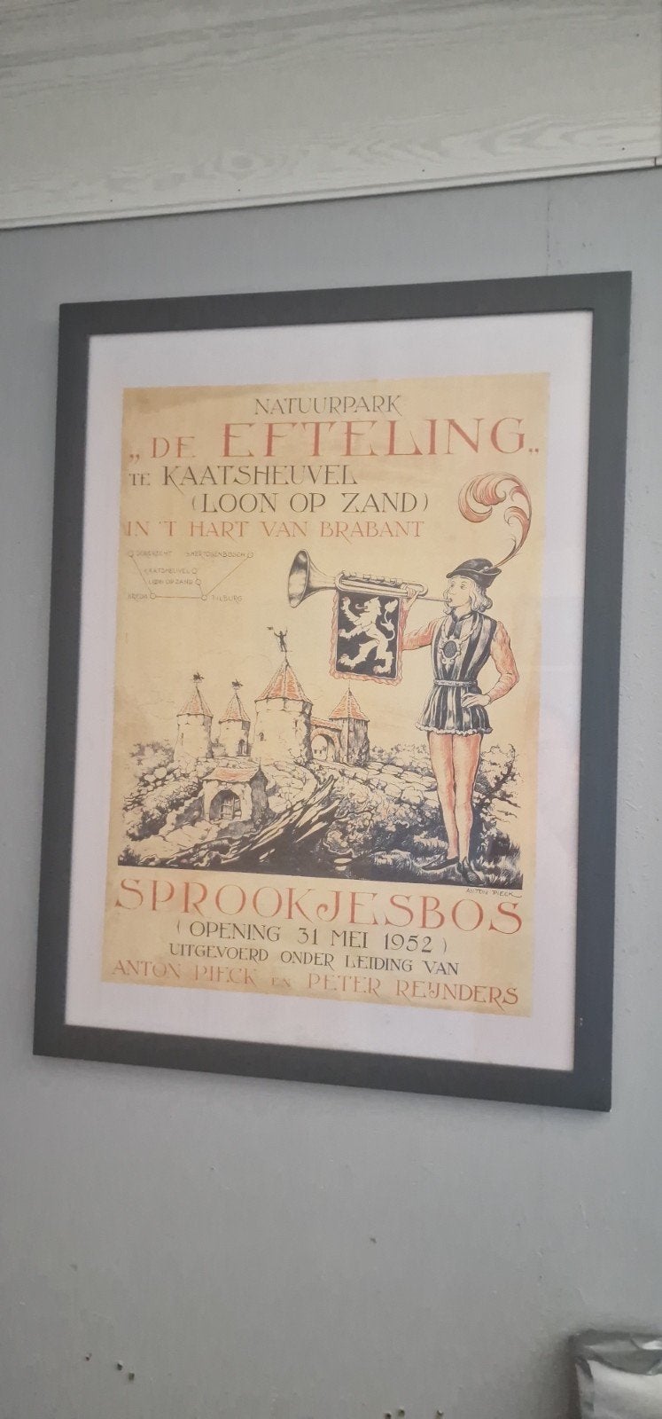 Ingelijste Efteling Opening Poster Sprookjesbos 1952, Verzamelen, Efteling, Ophalen of Verzenden, Overige typen
