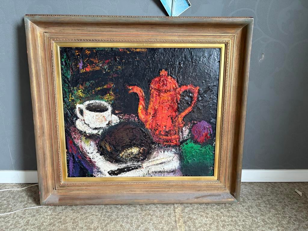 Luc Meersman - Stilleven met koffiepot en gebak, gesigneerd, Ophalen