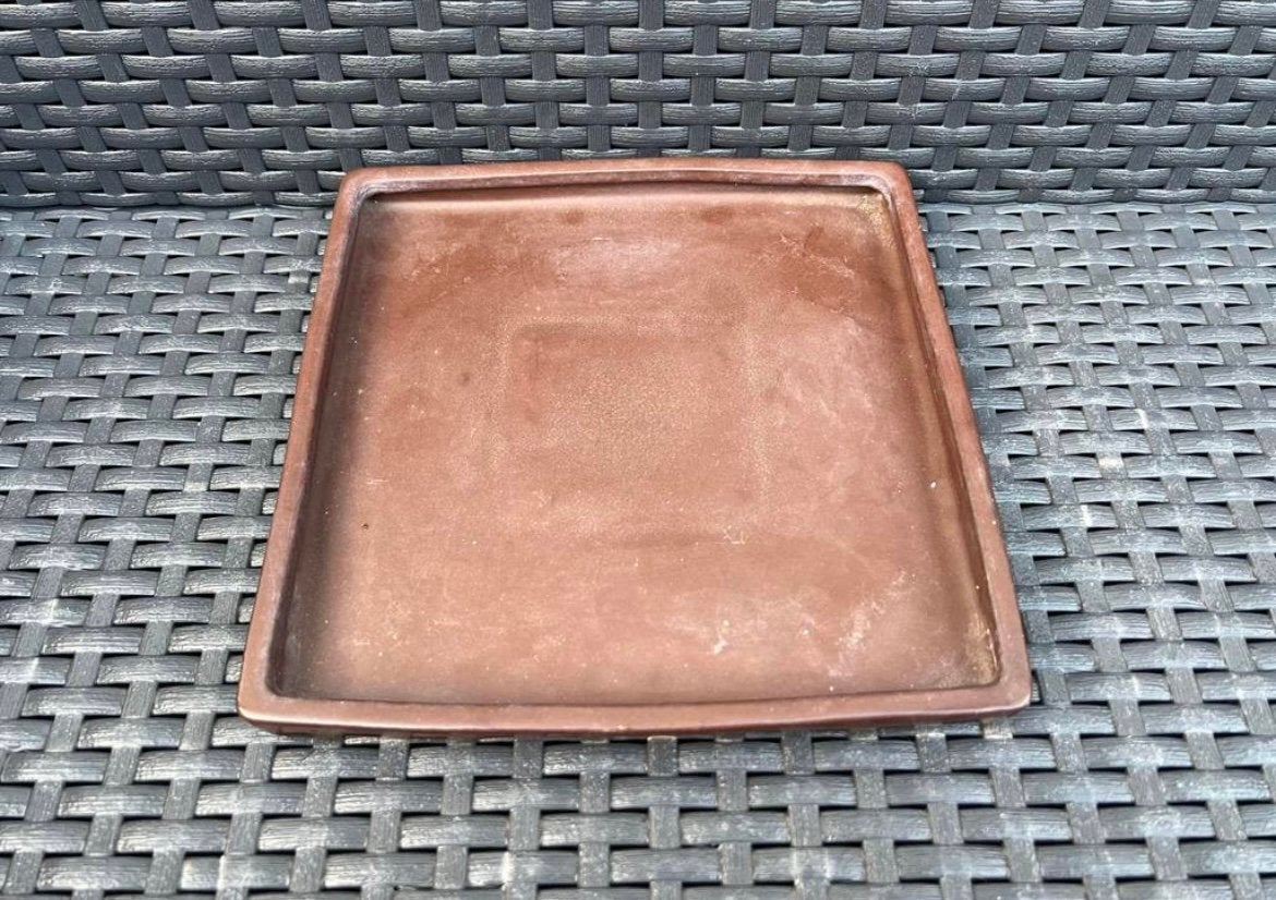 Bonsai onderzetter vierkant bruin geglazuurd 20,5 x 20,3 x 2, Vierkant, Ophalen of Verzenden, Zo goed als nieuw, Aardewerk
