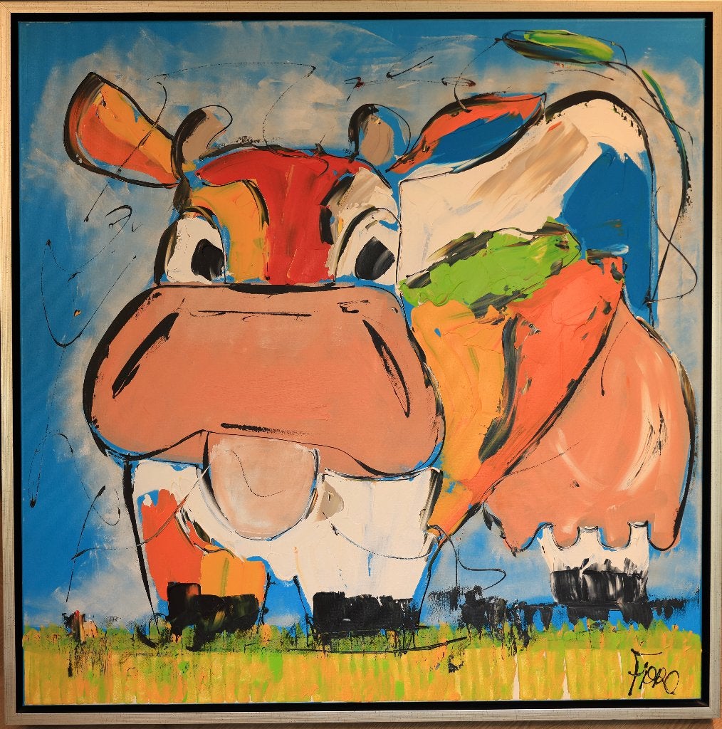 Olieverf schilderij FIORE - KOE  - met lijst, Ophalen, Overige stijlen, Doek, Dieren