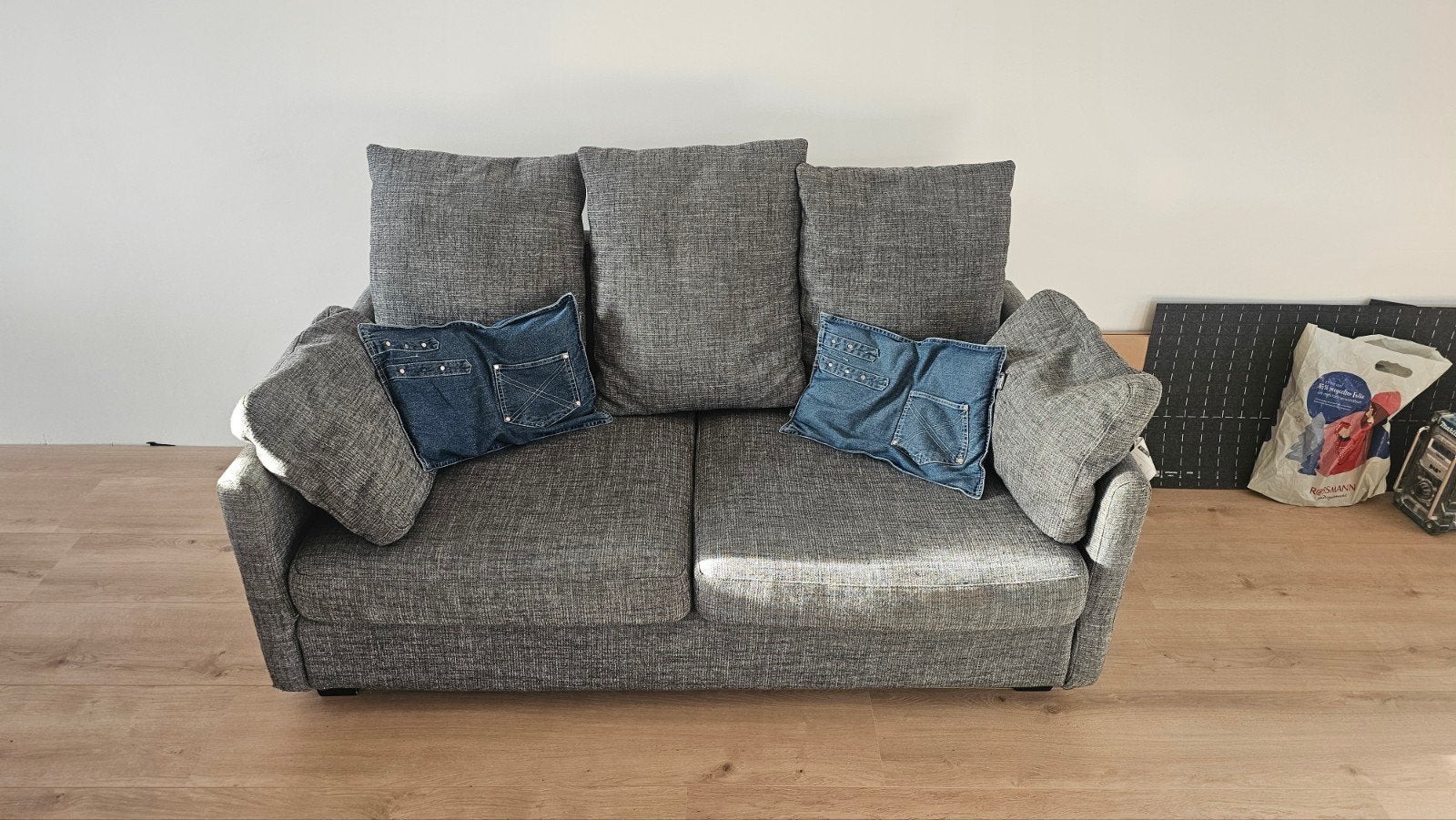 Comfortabele 2-zitsbank in grijs stof, Ophalen, Gebruikt, 150 tot 200 cm, Tweepersoons