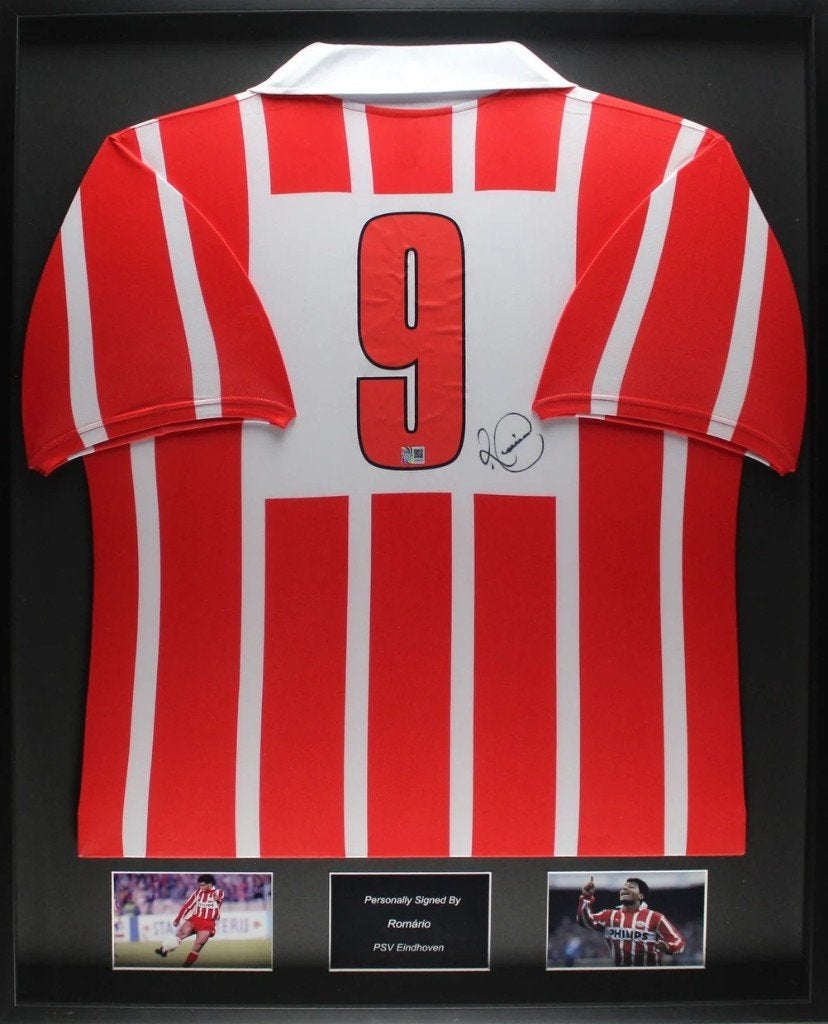 Romario PSV Eindhoven 90/92 gesigneerd Ingelijst Thuis Shirt, Soccersignings.nl, Shirt, PSV, Nieuw