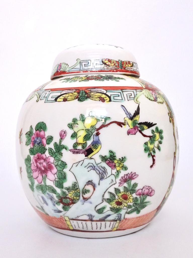 Grote vintage porselein gemberpot gekleurd vogels bloemen, Antiek en Kunst, Antiek | Vazen, Verzenden